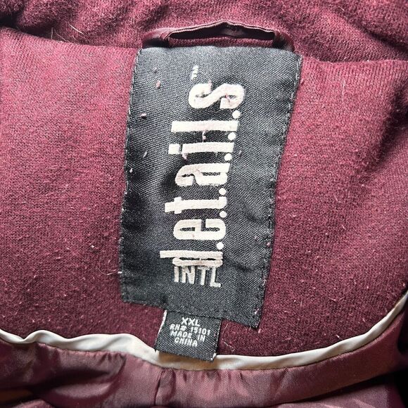 Intl Details Size 2XL Maroon Red Button Front Belted Pea Coat Double Breasted - Picture 3 of 6